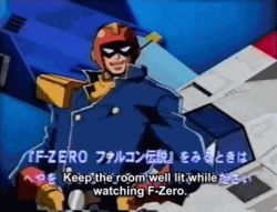 Rule 34 | 1boy, animated, animated gif, captain falcon, f-zero, helmet, looking at viewer, lowres, male focus, manly, mask, nintendo, outstretched arm, public service announcement, solo, subtitled