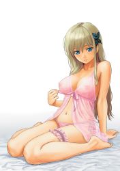 Rule 34 | 10s, 1girl, absurdres, arm support, babydoll, barefoot, blonde hair, blue eyes, boku wa tomodachi ga sukunai, breasts, bridal garter, butterfly hair ornament, cleavage, collarbone, covered erect nipples, front-tie top, full body, hair ornament, highres, homunculus (alchemynote), kashiwazaki sena, large breasts, lips, long hair, navel, nipples, non-web source, panties, parted lips, pink panties, see-through, side-tie panties, sitting, solo, string panties, thigh strap, underwear, untying, wariza