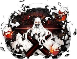 Rule 34 | 10s, 1girl, abyssal ship, akira (kadokawa), breasts, cannon, cleavage, covered mouth, dress, kantai collection, large breasts, long hair, midway princess, official art, pale skin, red eyes, solo, transparent background, turret, very long hair, white dress, white hair