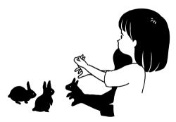 Rule 34 | 1girl, cropped torso, expressionless, from side, greyscale, hands up, hirasawa minami, looking away, lowres, medium hair, monochrome, original, profile, rabbit, rabbit shadow puppet, shadow, shadow puppet, simple background, sleeves past elbows, solo, surreal, upper body, white background