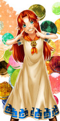 Rule 34 | 1girl, blue eyes, boots, child, dress, fingersmile, grin, highres, long dress, long hair, long image, malon, neckerchief, nintendo, pointy ears, red hair, smile, solo, tall image, the legend of zelda, the legend of zelda: ocarina of time, yuu (yes but so what)