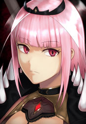 Rule 34 | 1girl, absurdres, blunt bangs, closed mouth, commentary, expressionless, gem, highres, hololive, hololive english, long hair, mori calliope, pink hair, portrait, red eyes, sidelocks, silverchariotx, solo, tiara, veil, virtual youtuber