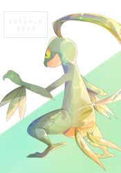 Rule 34 | character name, closed mouth, commentary request, creatures (company), game freak, gen 3 pokemon, grovyle, hand up, highres, leaf, nintendo, no humans, pokedex number, pokemon, pokemon (creature), solo, standing, wafu pkmn, yellow eyes
