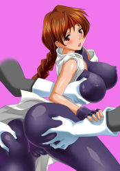 Rule 34 | ass, ass grab, grabbing another&#039;s breast, breasts, covered erect nipples, grabbing, large breasts, looking back, ryuuko no ken, snk, spandex, the king of fighters, tooi (takun), yuri sakazaki