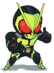 Rule 34 | 1boy, belt, black gloves, body armor, chibi, gashi-gashi, gloves, kamen rider, kamen rider 01 (series), kamen rider zero-one, male focus, shadow, simple background, sketch, solo, white background