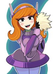 Rule 34 | 1girl, :d, android, blush stickers, cartoon network, cleaning, daphne ann blake, duster, eyelashes, eyeshadow, gashi-gashi, green eyes, hairband, highres, long hair, makeup, mechanization, open mouth, orange hair, panties, robot ears, scooby-doo, see-through, skirt, smile, solo, thigh gap, underwear, wide hips
