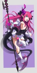 Rule 34 | 1girl, absurdres, ass, black skirt, blue eyes, breasts, curled horns, detached sleeves, dragon girl, dragon horns, dragon tail, elizabeth bathory (fate), elizabeth bathory (fate/extra ccc), elizabeth bathory (first ascension) (fate), fang, fate/extra, fate/extra ccc, fate/grand order, fate (series), from behind, full body, hair ribbon, highres, horns, long hair, looking at viewer, open mouth, panties, pink hair, pointy ears, pretty-purin720, purple ribbon, ribbon, skirt, small breasts, smile, solo, striped clothes, striped panties, tail, underwear