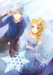 Rule 34 | 1boy, 1girl, crossover, elsa (frozen), frozen (disney), jack frost (rise of the guardians), rise of the guardians, staff