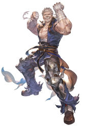 Rule 34 | 1boy, armor, armored boots, bandages, beard, blue pants, blue vest, boots, clenched hands, dougi, facial hair, granblue fantasy, granblue fantasy versus, greaves, grey hair, highres, male focus, minaba hideo, muscular, mustache, official art, old, old man, pants, pectorals, scar, short hair, simple background, smile, solo, soriz, transparent background, vest, white background