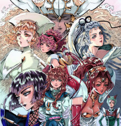 Rule 34 | 6+girls, angelic layer, animal ears, aqua hair, athena (angelic layer), badge, black lips, blanche (angelic layer), blonde hair, blue eyes, blue sailor collar, blue thighhighs, bodysuit, breasts, bright pupils, brown eyes, brown hair, capelet, cat ears, cat girl, closed eyes, commentary, curly hair, dancer, dark-skinned female, dark skin, dress, earrings, elbow gloves, english commentary, etherbeam, expressionless, eyelashes, forehead jewel, gloves, gold earrings, gold necklace, green eyes, green gloves, grey eyes, group picture, hat, headset, helmet, highres, hikaru (angelic layer), holding headgear, hoop earrings, japanese clothes, jewelry, kimono, large breasts, lipstick, long hair, long sleeves, looking back, makeup, mao (angelic layer), multiple girls, necklace, ninja, nurse, nurse cap, parted lips, pink eyes, pink hair, ponytail, ranga (angelic layer), red bodysuit, red gloves, red thighhighs, sailor collar, school uniform, shirahime, short hair, short hair with long locks, sidelocks, smile, suzuhara misaki, suzuka (angelic layer), thighhighs, very long hair, white capelet, white dress, white eyeshadow, white hair, white headwear, white helmet, white kimono, white pupils, winged helmet