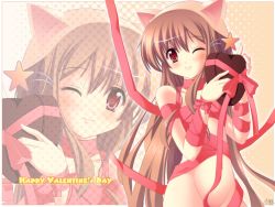 Rule 34 | 1girl, animal ears, cat ears, happy valentine, highres, naked ribbon, natsumiya yuzu, ribbon, solo, valentine