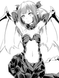 Rule 34 | 1girl, animal ears, bare shoulders, clam shell (ole tower), demon girl, elbow gloves, gloves, greyscale, horns, looking at viewer, mataichi mataro, monochrome, ole tower, sketch