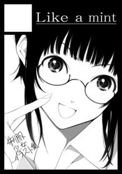 Rule 34 | 1girl, black border, border, circle cut, glasses, greyscale, monochrome, original, solo, wakatsuki sana