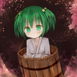 Rule 34 | 1girl, amakaze sora, bucket, female focus, green eyes, green hair, hair bobbles, hair ornament, in bucket, in container, kisume, lowres, matching hair/eyes, short hair, short twintails, solo, touhou, twintails
