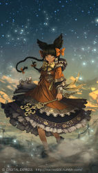 Rule 34 | 1girl, bespin, black hair, boots, bow, braid, capelet, dress, expressionless, fantasy, fog, frilled dress, frills, full body, hair bow, hair ornament, highres, holding staff, jewelry, layered dress, layered sleeves, long sleeves, looking at viewer, morning, mountain, original, power lines, red dress, red footwear, ring, snowing, solo, twin braids, walking, watermark, web address, wind, yellow eyes