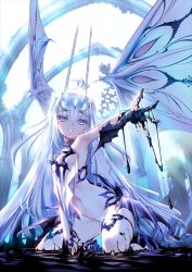 Rule 34 | armpits, collar, melusine (fate), fate/grand order, fate (series), hand up, horns, kneeling, long hair, no pants, official art, panties, purple eyes, revealing clothes, tagme, thighs, underwear, white hair, wings