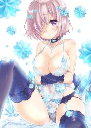 Rule 34 | 1girl, artoria pendragon (lancer alter) (fate), artoria pendragon (lancer alter) (royal icing) (fate), bare shoulders, black panties, blush, breast hold, breasts, choker, closed mouth, collarbone, commentary request, crossed arms, crystal, embarrassed, facing viewer, fate/grand order, fate (series), garter belt, garter straps, gem, gloves, hair between eyes, hair ornament, hair over one eye, jewelry, lace, lace-trimmed legwear, lace trim, large breasts, lingerie, looking at viewer, mash kyrielight, navel, necklace, official alternate costume, panties, pink hair, purple eyes, revealing clothes, royal icing, see-through, short hair, solo, thighhighs, underwear, underwear only, uonuma yuu
