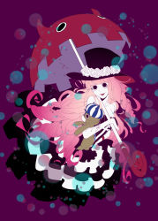 Rule 34 | 1girl, dress, highres, kumacy, long hair, one piece, perona, pink hair, shirataki (linkadoll), solo, strapless, stuffed toy, umbrella
