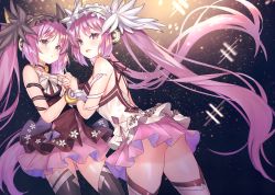 Rule 34 | 2girls, absurdres, bare shoulders, blush, breasts, collarbone, dress, euryale (fate), euryale (twin star divas) (fate), fate/grand order, fate (series), frilled hairband, frills, hairband, highres, holding hands, huge filesize, long hair, looking at viewer, multiple girls, open mouth, parted bangs, purple eyes, purple hair, siblings, sidelocks, sisters, small breasts, smile, stheno (fate), stheno (twin star divas) (fate), suzuho hotaru, thighhighs, third-party source, twintails, very long hair, white dress