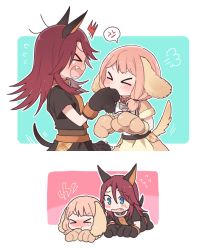 Rule 34 | &gt; &lt;, 2girls, 2koma, puff of air, ^^^, anger vein, animal collar, animal ears, animal hands, bang dream!, black skirt, blush, collar, comic, dog ears, dog tail, fang, flying sweatdrops, gloves, kemonomimi mode, low twintails, medium hair, multiple girls, open mouth, outline, paw gloves, pink hair, plaid, plaid skirt, pout, re ghotion, red collar, red hair, silent comic, skirt, spoken anger vein, tail, teardrop, twintails, udagawa tomoe, uehara himari, white outline, yellow skirt