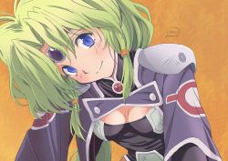 Rule 34 | 1girl, blue eyes, breasts, circlet, closed mouth, dress, green hair, haou taikei ryuu knight, highres, long hair, looking at viewer, nori (norimakigumo), paffy pafuricia, simple background, smile, solo, twintails