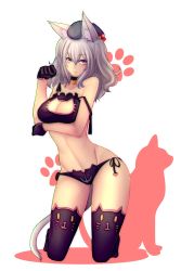 Rule 34 | 10s, 1girl, alternate costume, anchor symbol, animal ear legwear, animal ears, bare shoulders, bell, beret, black gloves, black legwear, black panties, breast hold, breasts, cat, cat cutout, cat ear legwear, cat ear panties, cat ears, cat lingerie, cat tail, choker, chromatic aberration, cleavage cutout, clothing cutout, collarbone, eyebrows, full body, gloves, grey eyes, grey hair, groin, hat, highres, jingle bell, kantai collection, kashima (kancolle), kneeling, long hair, looking at viewer, meme attire, moeroknight, navel, neck bell, no shoes, panties, paw pose, side-tie panties, silhouette, sketch, solo, stomach, strap slip, tail, twintails, underwear, underwear only, white background