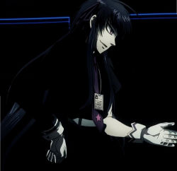 Rule 34 | 10s, asymmetrical sleeves, black dress, black hair, dress, drifters, easy (drifters), gloves, highres, id card, long hair, necktie, short sleeves, star (symbol), stitched, third-party edit, uneven sleeves, white gloves