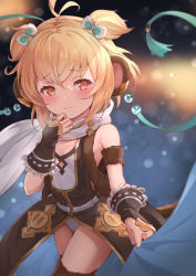 Rule 34 | 1girl, alternate costume, andira (granblue fantasy), animal ears, black gloves, blonde hair, breasts, closed mouth, cowboy shot, erune, gloves, granblue fantasy, highres, kimblee, leotard, light smile, looking at viewer, monkey ears, monkey tail, red eyes, scarf, short hair, small breasts, snow, solo, tail, thighhighs, two side up, white leotard, white scarf