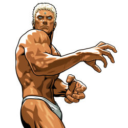 Rule 34 | 1boy, blue eyes, capcom, capcom fighting jam, dark skin, dark-skinned male, fundoshi, highres, japanese clothes, male focus, manly, mori toshiaki, topless male, solo, street fighter, street fighter iii (series), urien, vector trace, white background, white hair