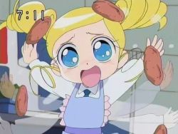 Rule 34 | 00s, animated, animated gif, apron, blonde hair, blue eyes, drill hair, food, goutokuji miyako, powerpuff girls, powerpuff girls z, rolling bubbles