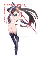 Rule 34 | 1girl, boots, breasts, brown eyes, date a live, facing viewer, heterochromia, highres, medium breasts, nude, pussy, red eyes, solo, standing, sword, tagme, thigh boots, tokisaki kurumi, weapon