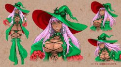 Rule 34 | 1girl, bandai, bare shoulders, bikini, blunt bangs, breasts, brown background, cleavage, criss-cross halter, culdcept, culdcept (series), culdcept revolt, curvy, dark-skinned female, dark skin, earrings, female focus, frills, gradient background, green headwear, green jacket, green shorts, halterneck, hand on own hip, hat, headwear request, high heels, hypna, jacket, jewelry, large breasts, lipstick, long hair, looking at viewer, lowleg, lowleg bikini, makeup, md5 mismatch, midriff, multiple views, nail polish, navel, nishimura kinu, official art, open clothes, open jacket, open mouth, purple hair, revealing clothes, short shorts, shorts, standing, swimsuit, witch, witch hat, yellow eyes