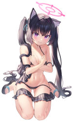 Rule 34 | 1girl, absurdres, animal ear fluff, animal ears, bare shoulders, bikini, bikini pull, bikini skirt, black bikini, black footwear, black hair, black skirt, blue archive, blush, breasts, cat ears, clenched teeth, clothes pull, commentary request, covering privates, covering breasts, crossed wrists, frilled bikini, frills, full body, gluteal fold, greenapple, groin, hair ribbon, halo, halterneck, highres, invisible floor, long hair, nail polish, navel, platform footwear, purple eyes, revision, ribbon, sandals, serika (blue archive), serika (swimsuit) (blue archive), sidelocks, simple background, sitting, skirt, skirt pull, slippers, small breasts, solo, stomach, string bikini, swimsuit, tears, teeth, thighs, toenail polish, toenails, twintails, untied bikini, v-shaped eyebrows, very long hair, wariza, white background