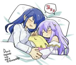 Rule 34 | bare shoulders, bed, brother and sister, closed eyes, fire emblem, fire emblem: genealogy of the holy war, hand grab, julia (fire emblem), nintendo, pillow, seliph (fire emblem), siblings, sleeping, smile, stuffed toy, yukia (firstaid0), zzz