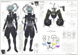Rule 34 | 1girl, armor, ass, attack, ball and chain (weapon), belt, black armor, blue hair, bracer, breasts, broken glass, butt crack, character sheet, chemicals, cleavage, concept art, dou, drill, flask, glass, glasses, haruka (senran kagura), high heels, holding, holding flask, japanese armor, japanese clothes, kojou takashi, kote, kusazuri, large breasts, liquid, mask, multicolored hair, official art, red hair, robot, rope, round-bottom flask, senran kagura, shoulder armor, sode, spiked ball and chain, spiked hair, streaked hair, suneate, translation request
