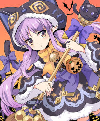 Rule 34 | 1girl, blush, child, elf, halloween, halloween costume, highres, kyouka (princess connect!), looking at viewer, masako (sabotage-mode), pointy ears, princess connect!, purple hair, skirt, yellow eyes