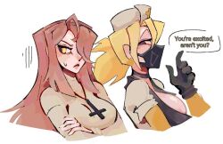 alternate_color black_gloves gloves hat latex latex_gloves mayfrappe mercy_(overwatch) mouth_mask nurse nurse_cap parasoul_(skullgirls) surgical_mask valentine_(skullgirls)