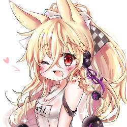 Rule 34 | 1girl, animal ears, armband, bad id, bad pixiv id, bare shoulders, blonde hair, blush, bow, braid, breasts, cat ears, checkered bow, checkered clothes, commentary request, fang, g41 (beach punk 2064) (girls&#039; frontline), g41 (girls&#039; frontline), girls&#039; frontline, hair between eyes, hair bobbles, hair bow, hair ornament, highres, honyang, korean commentary, long hair, looking at viewer, low-tied long hair, low twintails, name tag, official alternate costume, one-piece swimsuit, one eye closed, open mouth, portrait, purple ribbon, red eyes, ribbon, school swimsuit, simple background, single braid, small breasts, smile, solo, sparkle, swimsuit, twintails, white background, white one-piece swimsuit, white school swimsuit