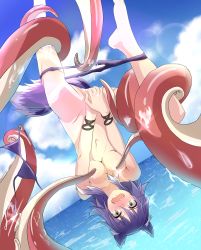 Rule 34 | 1girl, absurdres, animal ears, breasts, covering privates, covering crotch, highres, imminent penetration, imminent rape, long hair, nude, ocean, princess connect!, swimsuit, tail, tentacles