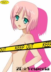 Rule 34 | 00s, 1girl, aqua eyes, breasts, censored, estellise sidos heurassein, lowres, mametti, nude, pink hair, short hair, small breasts, smile, solo, tales of (series), tales of vesperia