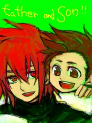 Rule 34 | 00s, age difference, brown eyes, brown hair, father and son, kratos aurion, lloyd irving, male focus, oekaki, red eyes, red hair, short hair, tales of (series), tales of symphonia