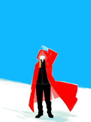 Rule 34 | 1boy, alphonse elric, black shirt, blonde hair, coat, fullmetal alchemist, gloves, long hair, looking up, male focus, noako, pants, ponytail, red coat, shaded face, shirt, shoes, sky, solo, solo focus