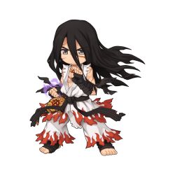 Rule 34 | 1boy, arm wrap, belt, black belt, black hair, championship belt, chibi, clenched hand, closed mouth, cross, cross necklace, cross of prontera, eyes visible through hair, fighting stance, flame print, foot wraps, full body, hair between eyes, jewelry, long bangs, long hair, looking at viewer, male focus, necklace, official alternate costume, official art, pants, ragnarok online, scar, scar on chest, shirt, sidelocks, simple background, solo, standing, sura (ragnarok online), tachi-e, transparent background, v-shaped eyebrows, very long hair, white pants, white shirt, yuichirou