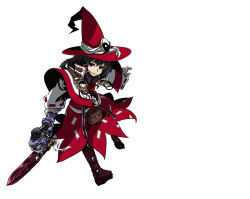 Rule 34 | 1girl, adapted costume, doctor magus, etrian odyssey, hakurei reimu, hat, long hair, looking at viewer, simple background, smile, solo, touhou, white background, witch hat, yukimichi (artist), yukimichi (yki)