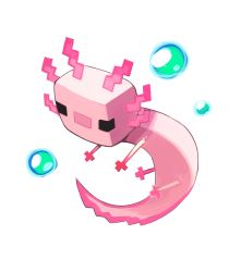 Rule 34 | absurdres, axolotl, axolotl (minecraft), bubble, colored skin, cube, closed eyes, firebay, highres, long tail, low leg, minecraft, open mouth, pink skin, scales, tail, x fingers