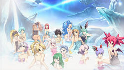 Rule 34 | 6+girls, :d, :o, ;o, ^ ^, age difference, aiba mikoto, alternate hairstyle, anesha, animal ears, animal hands, aqua eyes, aqua hair, ar tonelico, ar tonelico i, arm support, armpits, arms up, atelier (series), atelier marie, aurica nestmile, back, bare shoulders, bat wings, big hair, black hair, blonde hair, blue eyes, blue hair, blunt bangs, breasts, brown hair, capcom, cat ears, cat girl, cat tail, claws, clenched hand, closed eyes, cross edge, crossed legs, crossover, dark-skinned female, dark skin, demon girl, disgaea, ducks, eruma, etna (disgaea), everyone, facial mark, felicia (vampire), female focus, flat chest, forehead mark, fur, game cg, gradient hair, green eyes, green hair, gust, hair between eyes, hair ribbon, hair rings, hair up, hand on own chest, head wings, high ponytail, hirano katsuyuki, holding own arm, light purple hair, light smile, liliane vehlendorf, lilith aensland, looking at another, looking at viewer, looking back, looking to the side, mana khemia (series), mana khemia 2, marie (atelier), may (cross edge), mini wings, misha arsellec lune, morrigan aensland, multicolored hair, multiple crossover, multiple girls, naked towel, night, night sky, nippon ichi, official art, one eye closed, onsen, open mouth, orange eyes, orange hair, outdoors, pink eyes, pink hair, pointy ears, ponytail, profile, purple eyes, red eyes, ribbon, rock, rubber duck, short hair with long locks, short twintails, shurelia (ar tonelico), siblings, sidelocks, sisters, sitting, sky, slit pupils, small breasts, smile, soaking feet, spiked hair, splashing, star (sky), starry sky, steam, tail, towel, towel on head, twintails, v arms, vampire (game), wading, water, white hair, wince, wings, wuim (mana khemia)