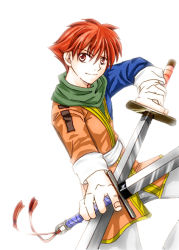 Rule 34 | 1boy, fire emblem, fire emblem: mystery of the emblem, male focus, nintendo, osakabe yanagi, radd, red eyes, red hair, simple background, solo, sword, weapon, white background