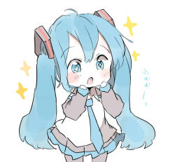 Rule 34 | 1girl, :o, ahoge, blue eyes, blue hair, blue necktie, blush, chibi, collared shirt, commentary request, detached sleeves, grey skirt, grey sleeves, hair between eyes, hair ornament, hands on own face, hands up, hatsune miku, long hair, long sleeves, necktie, open mouth, shirt, simple background, skirt, sleeveless, sleeveless shirt, sleeves past wrists, solo, star-shaped pupils, star (symbol), symbol-shaped pupils, translation request, twintails, vocaloid, white background, white shirt, xxxx saki