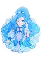 Rule 34 | 1girl, aizen (syoshiyuki), blue eyes, blue gloves, blue hair, blue neckwear, blue theme, blue vest, choker, closed mouth, colored eyelashes, cure fontaine, earrings, gem, gloves, hair ornament, healin&#039; good precure, heart, heart hair ornament, highres, jewelry, long hair, looking at viewer, magical girl, ponytail, precure, puffy sleeves, sawaizumi chiyu, smile, solo, upper body, vest