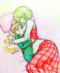 Rule 34 | 1boy, 1girl, affectionate, age difference, bed, black bra, bra, breast smother, breasts, brown eyes, brown hair, child, cuddling, dress, face to breasts, green hair, happy, hetero, hug, kazami yuuka, large breasts, long sleeves, looking at another, lying, mature female, md5 mismatch, on back, on side, onee-shota, p-man-daikaku, pajamas, pillow, plaid, plaid skirt, plaid vest, resolution mismatch, short hair, skirt, smile, source smaller, spooning, touhou, underwear, vest
